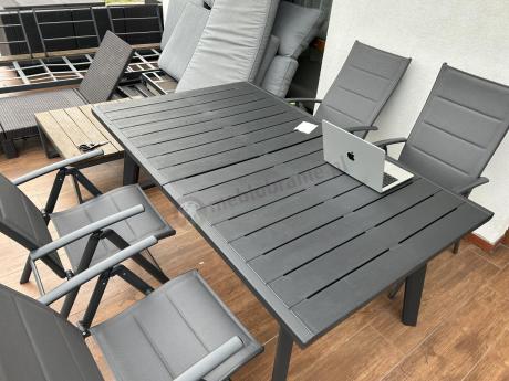 Meble ogrodowe obiadowe dla 8 osób Kantara ze stołem 160-240 cm i składanymi krzesłami
