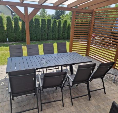 Meble ogrodowe obiadowe dla 8 osób Kantara ze stołem 160-240 cm i składanymi krzesłami