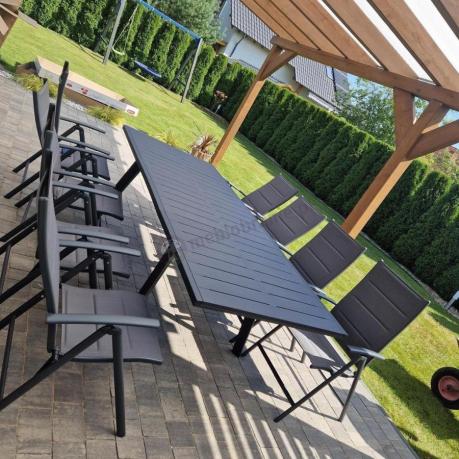 Meble ogrodowe obiadowe dla 8 osób Kantara ze stołem 160-240 cm i składanymi krzesłami