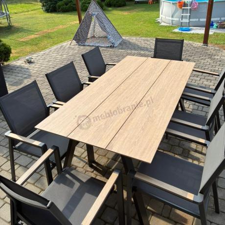 Meble ogrodowe obiadowe ze stołem 180cm + 8 krzeseł Ebra - Antracite