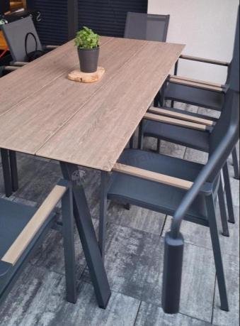 Meble ogrodowe obiadowe ze stołem 180cm + 8 krzeseł Ebra - Antracite