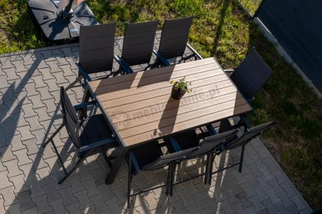 Meble ogrodowe obiadowe ze stołem 180cm i składanymi krzesłami - Kanbery Wood Antracite 8+1