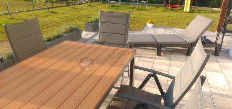 Meble ogrodowe obiadowe ze stołem 180cm i składanymi krzesłami - Kanbery Wood Antracite 8+1