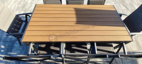 Meble ogrodowe obiadowe ze stołem 180cm i składanymi krzesłami - Kanbery Wood Antracite 8+1