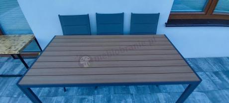 Meble ogrodowe obiadowe ze stołem 180cm i składanymi krzesłami - Kanbery Wood Antracite 8+1