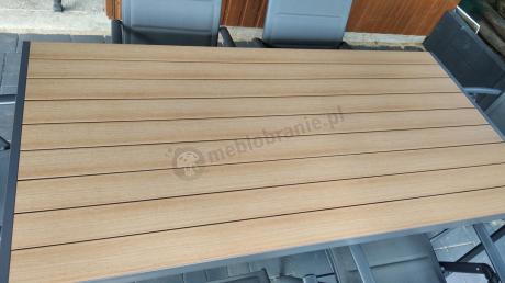 Meble ogrodowe obiadowe ze stołem 180cm i składanymi krzesłami - Kanbery Wood Antracite 8+1