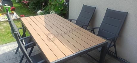 Meble ogrodowe obiadowe ze stołem 180cm i składanymi krzesłami - Kanbery Wood Antracite 8+1