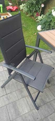 Meble ogrodowe obiadowe ze stołem 180cm i składanymi krzesłami - Kanbery Wood Antracite 8+1