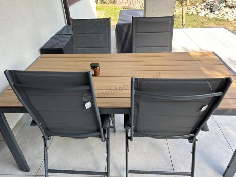 Meble ogrodowe obiadowe ze stołem 180cm i składanymi krzesłami - Kanbery Wood Antracite 8+1