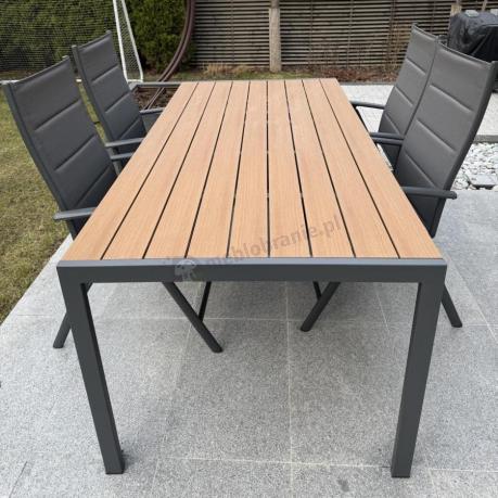 Meble ogrodowe obiadowe ze stołem 180cm i składanymi krzesłami - Kanbery Wood Antracite 8+1
