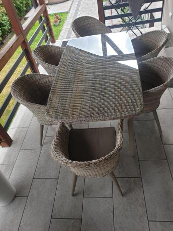 Meble ogrodowe technorattan 6 krzeseł i stół Cioso Dining 6+1 - Beige