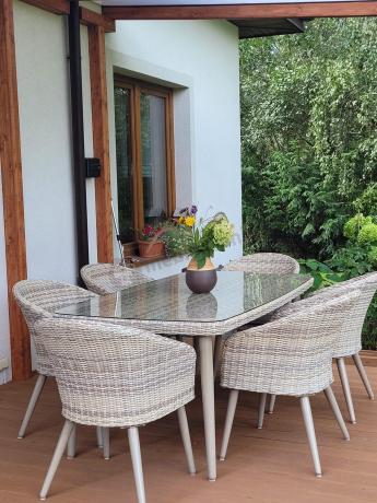 Meble ogrodowe technorattan 6 krzeseł i stół Cioso Dining 6+1 - Beige
