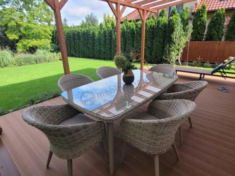 Meble ogrodowe technorattan 6 krzeseł i stół Cioso Dining 6+1 - Beige