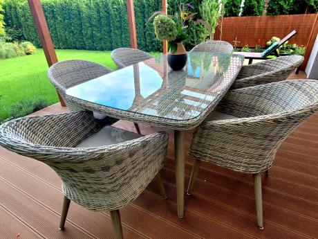 Meble ogrodowe technorattan 6 krzeseł i stół Cioso Dining 6+1 - Beige