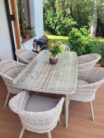 Meble ogrodowe technorattan 6 krzeseł i stół Cioso Dining 6+1 - Beige