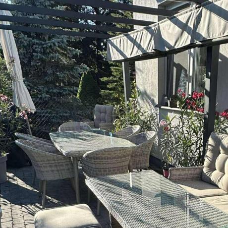 Meble ogrodowe technorattan 6 krzeseł i stół Cioso Dining 6+1 - Beige