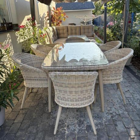 Meble ogrodowe technorattan 6 krzeseł i stół Cioso Dining 6+1 - Beige