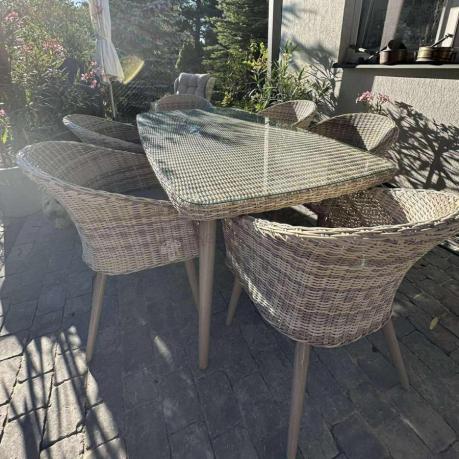 Meble ogrodowe technorattan 6 krzeseł i stół Cioso Dining 6+1 - Beige