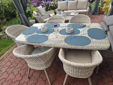 Meble ogrodowe technorattan 6 krzeseł i stół Cioso Dining 6+1 - Beige