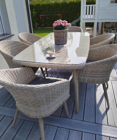 Meble ogrodowe technorattan 6 krzeseł i stół Cioso Dining 6+1 - Creme