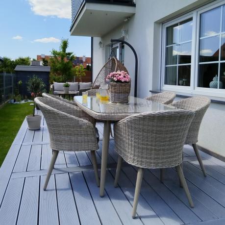 Meble ogrodowe technorattan 6 krzeseł i stół Cioso Dining 6+1 - Creme