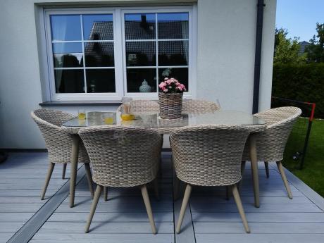 Meble ogrodowe technorattan 6 krzeseł i stół Cioso Dining 6+1 - Creme