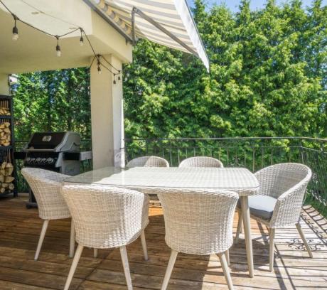 Meble ogrodowe technorattan 6 krzeseł i stół Cioso Dining 6+1 - Creme