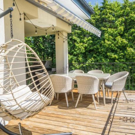 Meble ogrodowe technorattan 6 krzeseł i stół Cioso Dining 6+1 - Creme