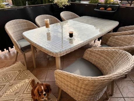 Meble ogrodowe technorattan 6 krzeseł i stół Cioso Dining 6+1 - Creme