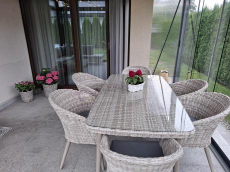 Meble ogrodowe technorattan 6 krzeseł i stół Cioso Dining 6+1 - Creme