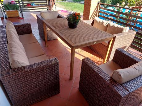 Meble ogrodowe technorattan z wysokim stołem 150x90cm Carmel