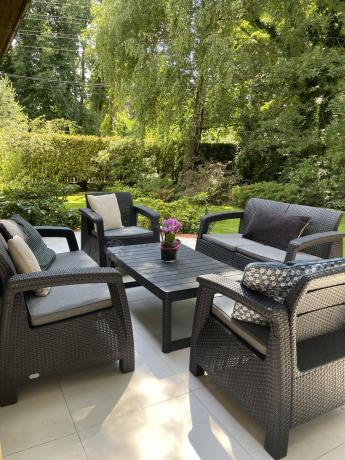 Meble ogrodowe z podnoszonym stołem Meblobranie CFL6 grafitowe