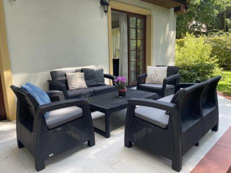 Meble ogrodowe z podnoszonym stołem Meblobranie CFL6 grafitowe