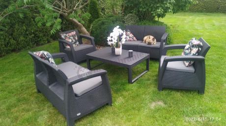 Meble ogrodowe z podnoszonym stołem Meblobranie CFL6 grafitowe