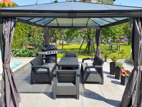 Meble ogrodowe z podnoszonym stołem Meblobranie CFL6 grafitowe