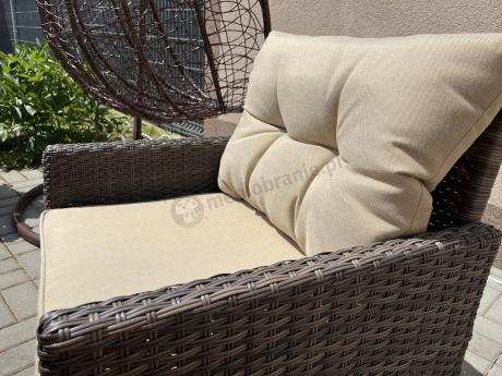 Meble ogrodowe z sofą 175cm, wysokim stołem, fotelami i pufami Perata Dining Brown