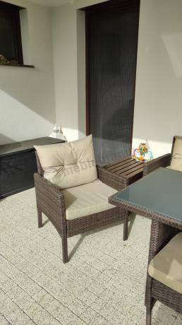 Meble ogrodowe z sofą 175cm, wysokim stołem, fotelami i pufami Perata Dining Brown