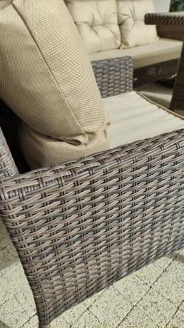 Meble ogrodowe z sofą 175cm, wysokim stołem, fotelami i pufami Perata Dining Brown