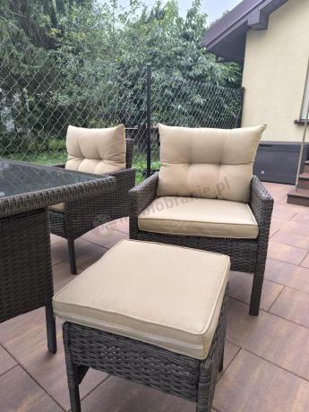 Meble ogrodowe z sofą 175cm, wysokim stołem, fotelami i pufami Perata Dining Brown