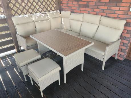 Meble ogrodowe z technorattanu dla 9 osób z wysokim stołem i fotelem polywood Lirata Corner Natural