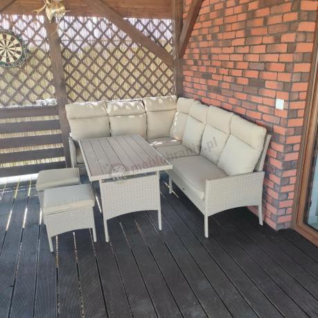 Meble ogrodowe z technorattanu dla 9 osób z wysokim stołem i fotelem polywood Lirata Corner Natural