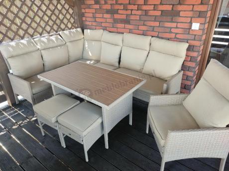Meble ogrodowe z technorattanu dla 9 osób z wysokim stołem i fotelem polywood Lirata Corner Natural