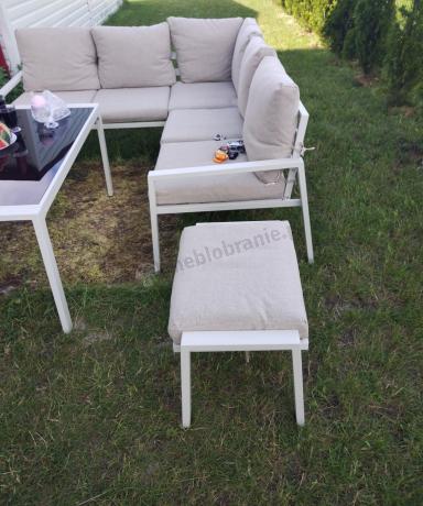 Meble tarasowe metalowe - narożnik 184x184cm, pufy i stół 120cm - Sodor Corner - Cream