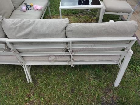 Meble tarasowe metalowe - narożnik 184x184cm, pufy i stół 120cm - Sodor Corner - Cream