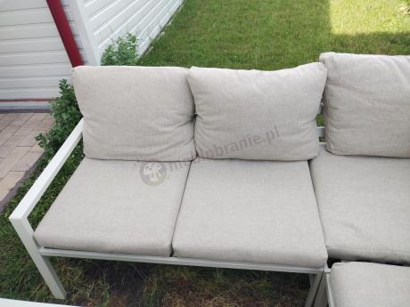 Meble tarasowe metalowe - narożnik 184x184cm, pufy i stół 120cm - Sodor Corner - Cream