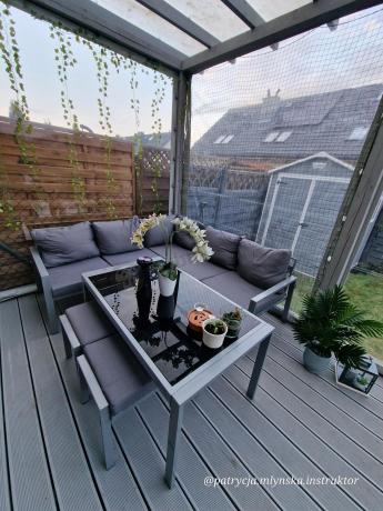 Meble tarasowe metalowe - narożnik 184x184cm, pufy i stół 120cm - Sodor Corner - Silver