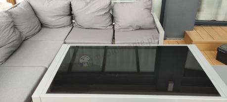 Meble tarasowe metalowe - narożnik 184x184cm, pufy i stół 120cm - Sodor Corner - Silver
