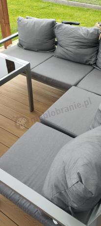 Meble tarasowe metalowe - narożnik 184x184cm, pufy i stół 120cm - Sodor Corner - Silver