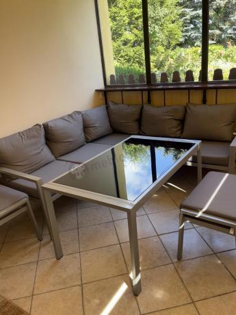 Meble tarasowe metalowe - narożnik 184x184cm, pufy i stół 120cm - Sodor Corner - Silver