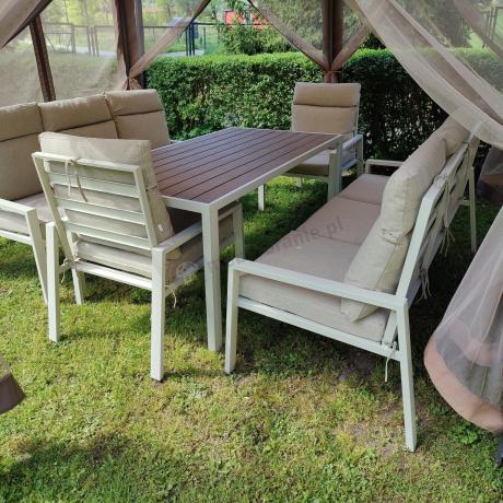 Meble tarasowe wysokie oparcia metalowe z sofami 175cm i wysokim stołem Doros Grande - Polywood Cream